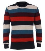 Pullover Rundhals Streifen, Orange/Rot/Blau,