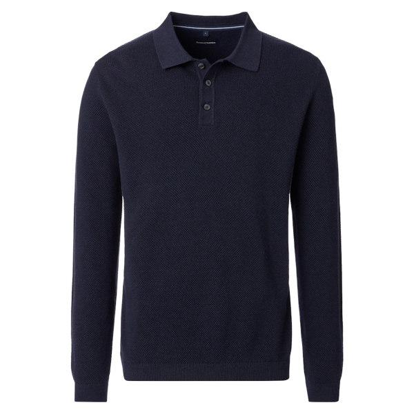 Polo gestrickt, Langarm, uni, 105 blau,