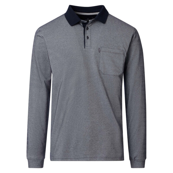Polo-Shirt Langarm, gemustert blau,